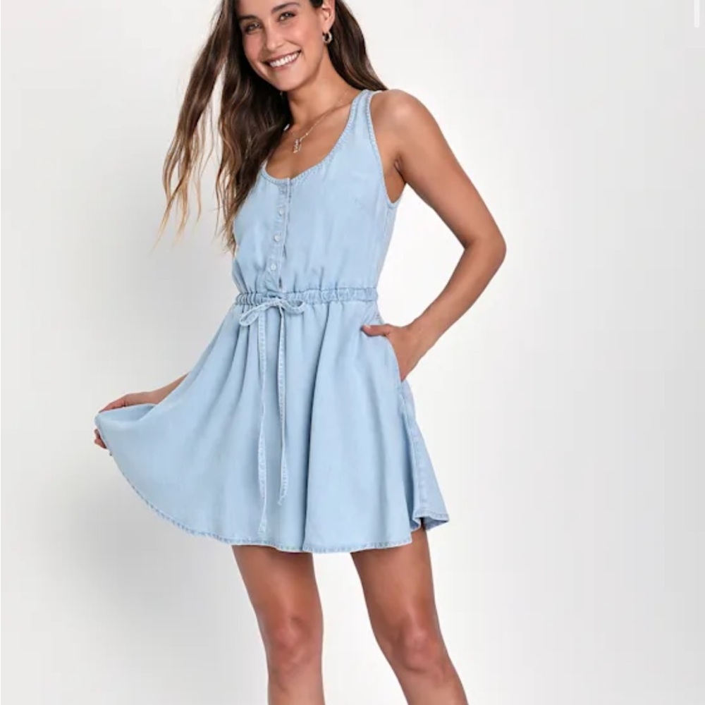 NWT Lulu's Chambray Button-Front Mini Dress Size Small